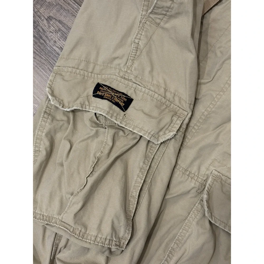 Vintage Y2K Polo Ralph Lauren Cargo Auth Military Surplus Pants 34x30 Baggy Tan